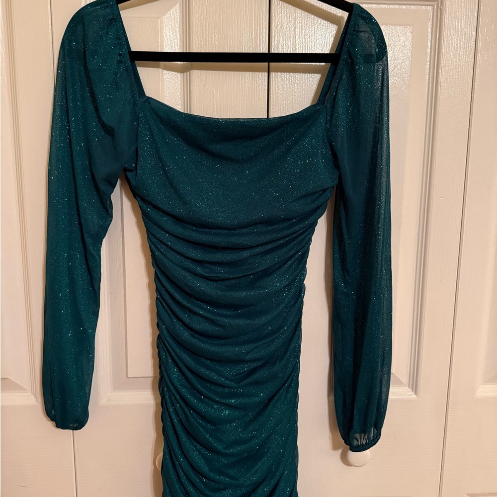 Jump Teal Sparkle Long Sleeve Dress